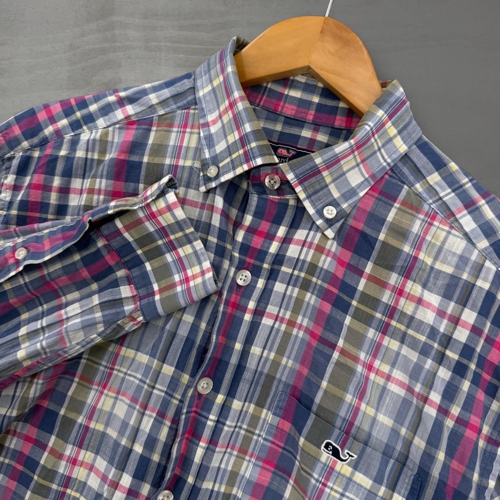 Vineyard Vines Button Down Shirt Blue Pink Plaid Classic Fit Tucker Medium